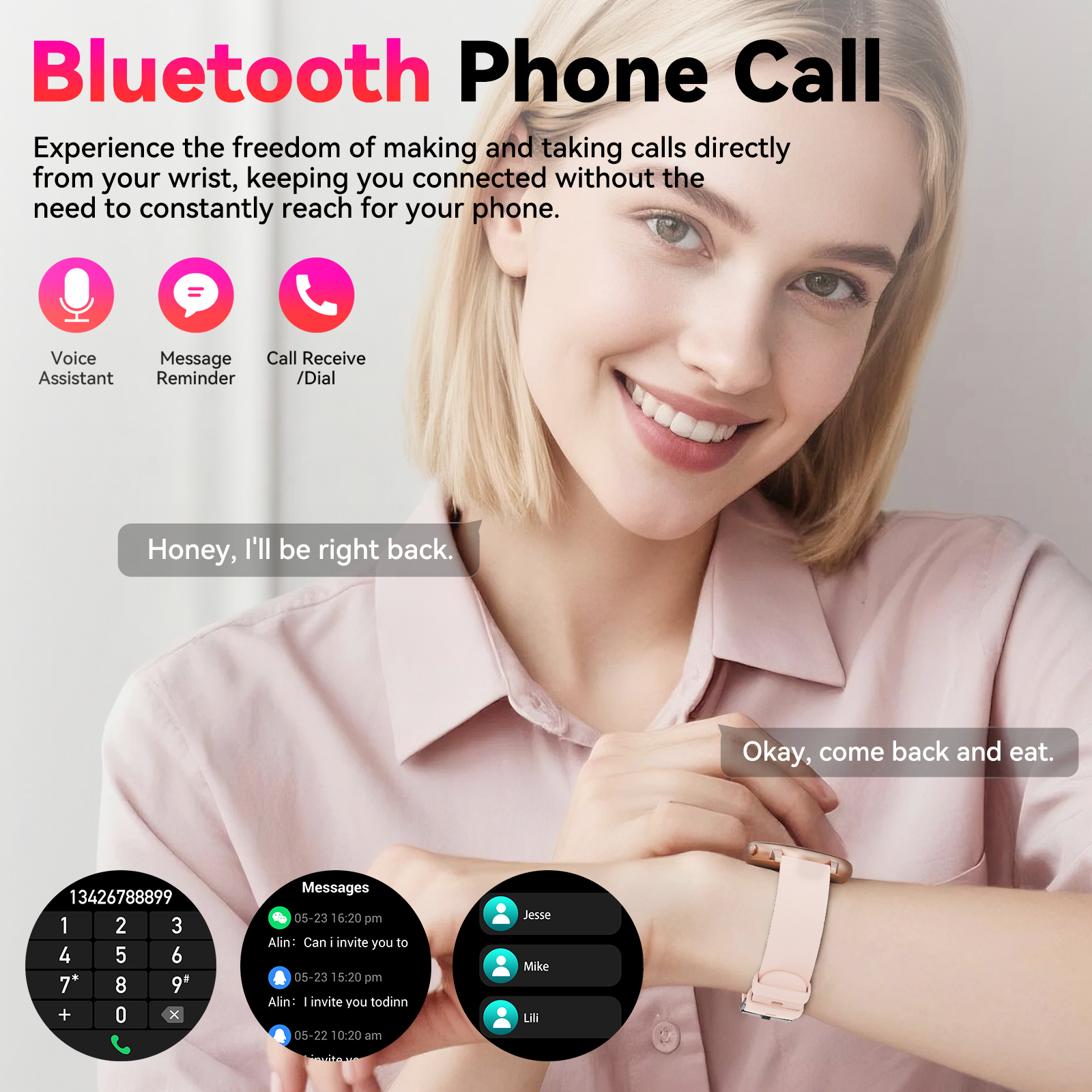 Joautrial 1.39" Smart Watch for Women, Gold & Pink photo 5