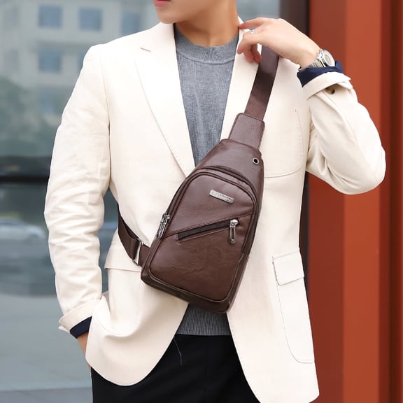 Fmxomd Men's Soft Leather Chest Bag - Stylish One-Shoulder Bag - Waterproofing Casual Business Crossbody Sling Bag