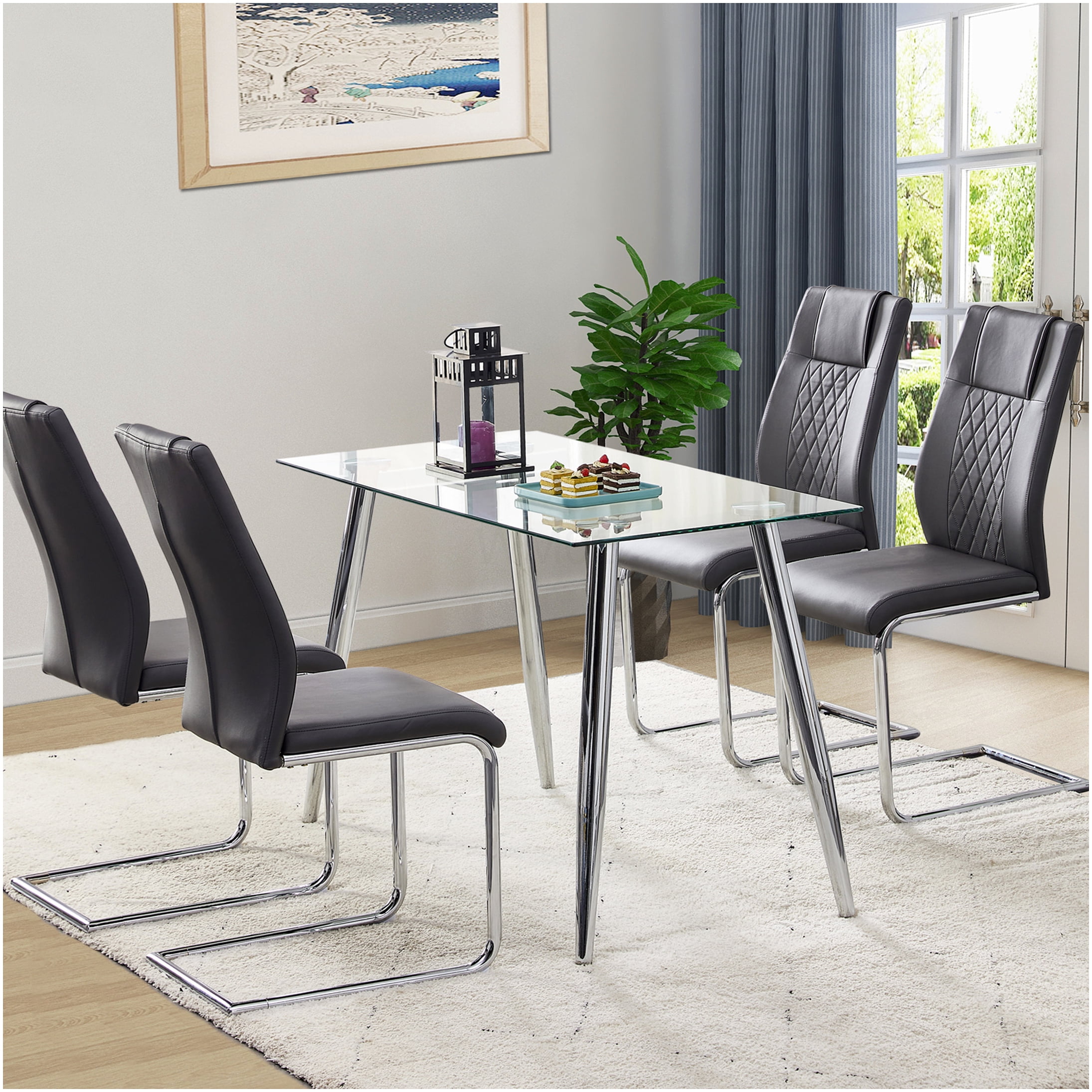 Modern PU Leather Dining Chairs Set of 8, Upholstered Side Chairs with Padded Seat and Metal Legs for Kitchen, Living Room, Bedroom