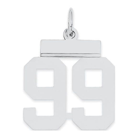 White Sterling Silver Charm Pendant 99 20 mm 8 Rhodium-Plated Small Polished Number
