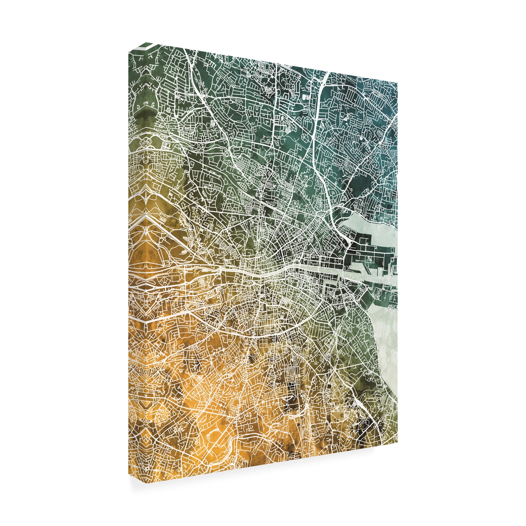 Trademark Fine Art 'Dublin Ireland City Map Teal Orange' Canvas Art by Michael Tompsett