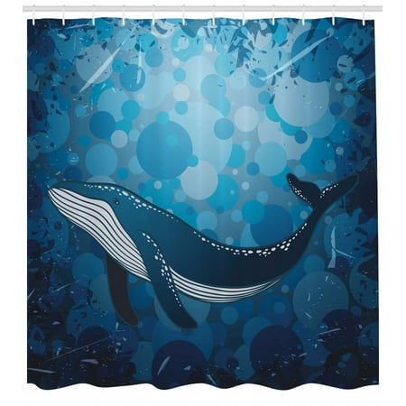 Whale Shower Curtain Vintage Whale Poster Motif On Marine Grunge