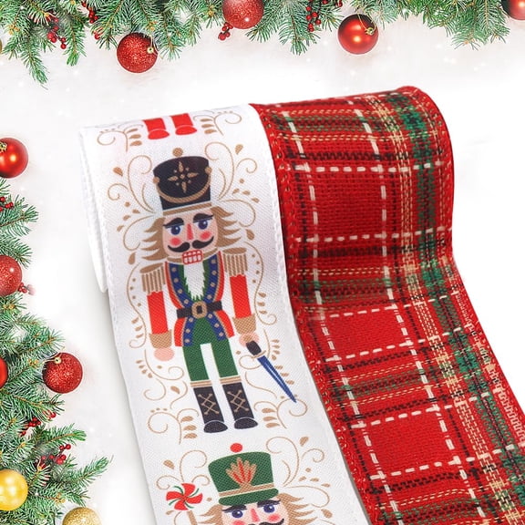 Hying 2 Rolls Christmas Ribbons for Wreath Bows Ornaments, Xmas Wired Edge Ribbon