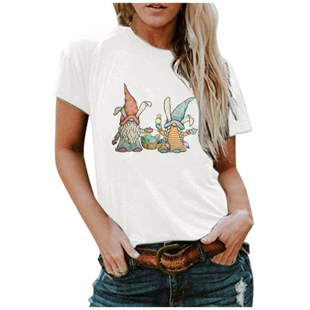 

Womens Tops Clearance White Blouse for Women Womens Blouses Women O-Neck Bunny Print T-shirt Short Sleeve Casual Loose Blouse Rabbit Print Shirts for Women White M