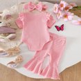 thumbnail image 5 of Paguaki Outfits Baby Girl Striped Rabbit Print Short Sleeve Romper Bodysuit Flared Pants Headband 3-Piece Set 3-6 Months, 5 of 5