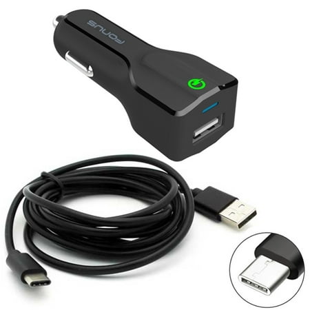 Wrx Turbo Back - 24W USB Adaptive Fast Car Charger 6ft Type-C Turbo Cable Quick Charge 3.0 with Smart Detect DC Power Adapter Adaptive Long USB-C Data Cord Compact WRX for ZTE Blade X MAX, Grand X Max 2 X3 X4, Duo LTE