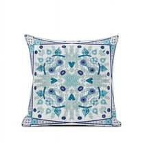 HomeRoots 26" x 26" Blue and White Blown Seam Paisley Indoor Outdoor Throw Pillow