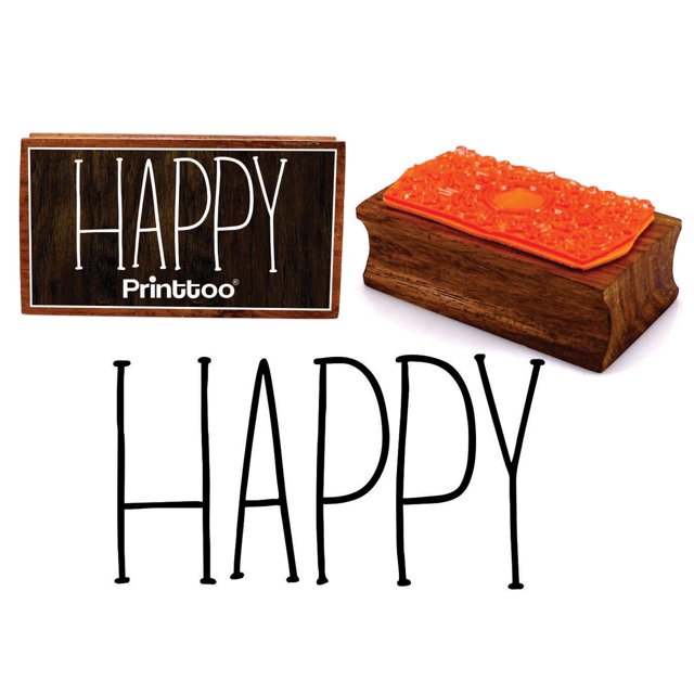 Printtoo Happy Calligraphy Rectangular Wooden Rubber Stamp Block Scrap-Booking