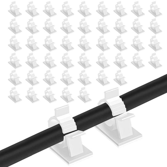 30 PCS Small Cable Clips, Self-Adhesive Cable Organisers, 4 Adjustable Sticky Cable Tidy Clips Wire Management Cable Holder for Car, Homes, Offices, Under Desk, White(18mm x 13mm)