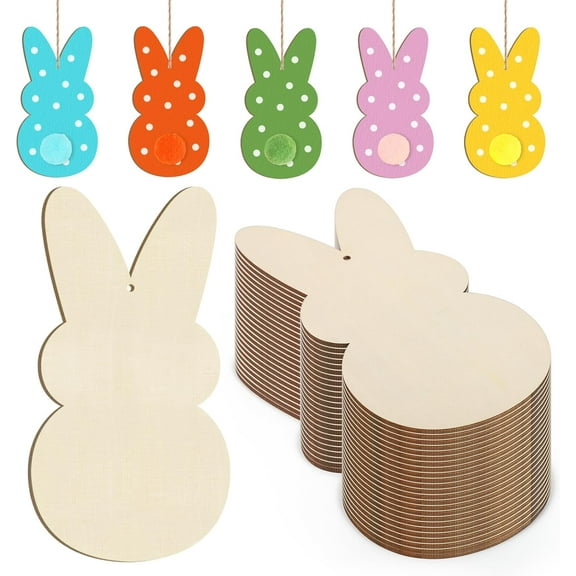 Wooden Easter Ornaments to Paint Spring Decoration Happy Easter Cutouts Unfinished 10PCS 3.5 inches, DIY Blank Rabbit Bunny Unfinished Christmas Tree Wood Discs Ornament for Home Crafts Hanging