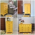 thumbnail image 4 of Cajonera americana de madera maciza para el hogar, gabinete de nueve cubos, cajón de piso, almacenamiento retro amarillo, 4 of 4