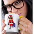 thumbnail image 2 of 3drose, Funny Sloth Santa Claus Christmas Art Mailing Packages, 11oz Two-tone Yellow Mug, 2 of 6