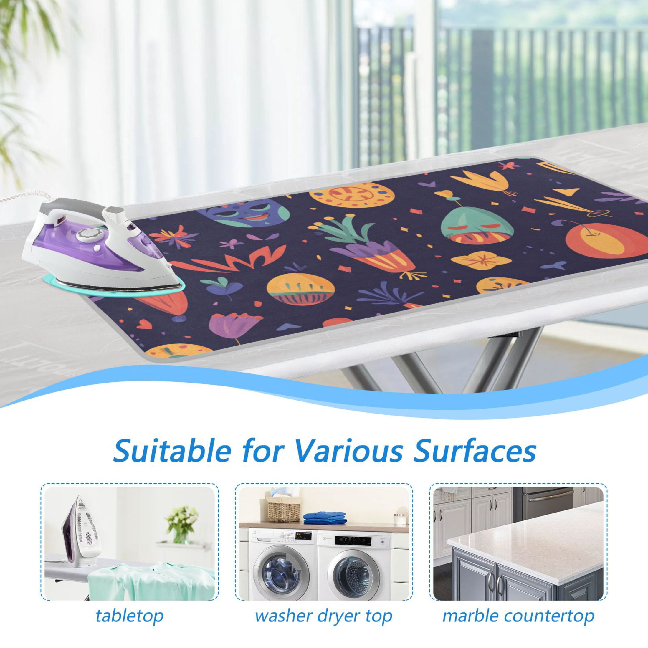 Colorful Fiesta Pattern Ironing Mat Blanket for Table Top Travel Portable Ironing Board Pad 47.2x27.6 Inch