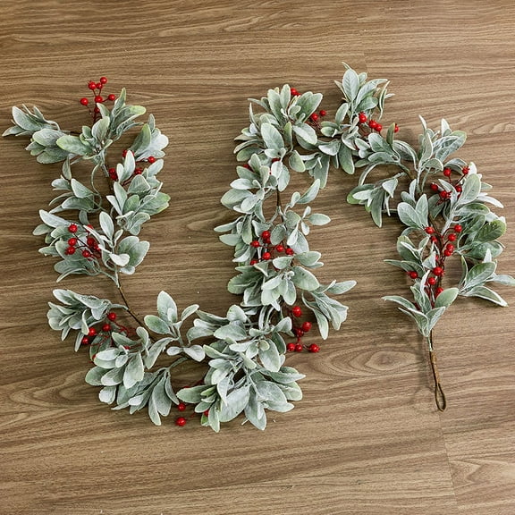 6 Ft Christmas Garland - Artificial Flocking Garland, Eucalyptus Leaf Garland, Greenery Seasonal Decor, for Winter Fireplace Wall, Christmas Decoration