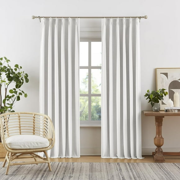 AIR-Pinch Pleated Blackout Curtains 96 Inches Long, Accordion Style Custom Drapes with Hooks,Floor Length to Ceiling Traverse Curtains for Living Room, Greyish White,40W x 96L, 2 Panels