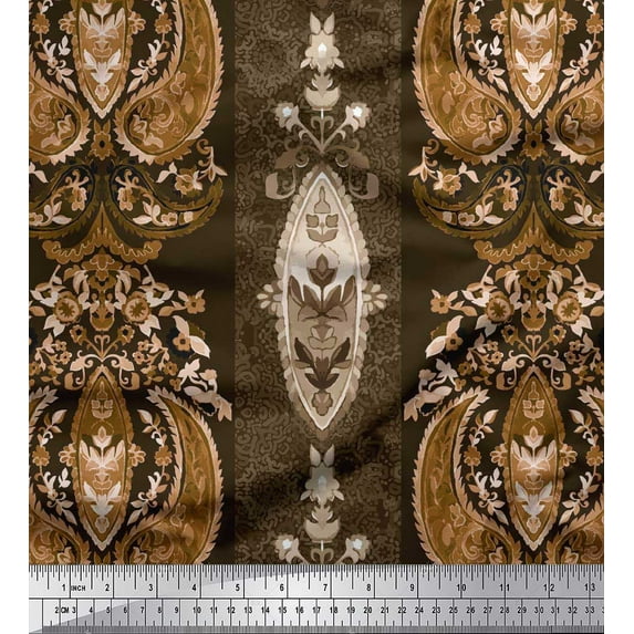 Soimoi Velvet Fabric Stripe & Paisley Ethnic Print Fabric by Yard 58 Inch Wide
