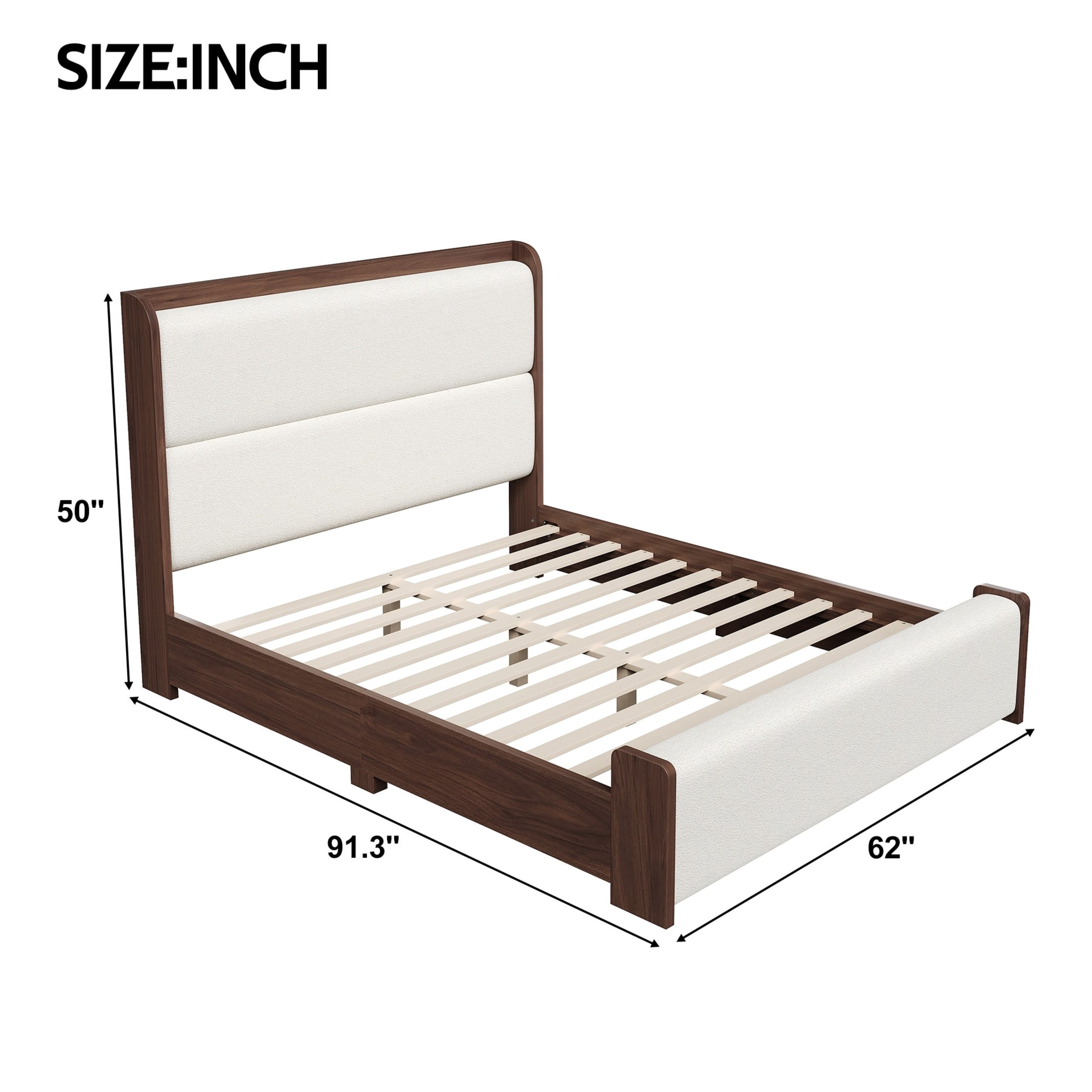 Christopher Knight Home Queen Wood Platform Bed with Boucle Upholstered Headboard and Footboard, Brown