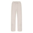 thumbnail image 4 of Gifts Usmixi Womens Elastic Waist Trousers Sexy Hollow out Patchwork Loose Straight Long Pants Leisure Solid Cotton Linen Pocket Pants with Drawstring Beige s, 4 of 6