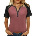 thumbnail image 3 of Eiyaclvo Henley Shirts for Women Loose Fit V Neck Short Sleeve Button Shirt Casual Dressy T Shirts Comfy Lightweight Tunic Top, 3 of 9