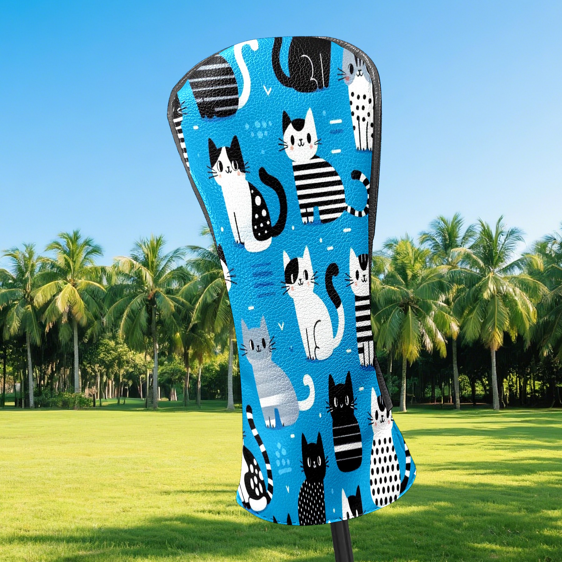 Golf Club Covers, Blue Cat Premium PU Leather Driver Hybrid Putter Head Covers with Velvet Lining, Waterproof Golf Gifts for Men Women