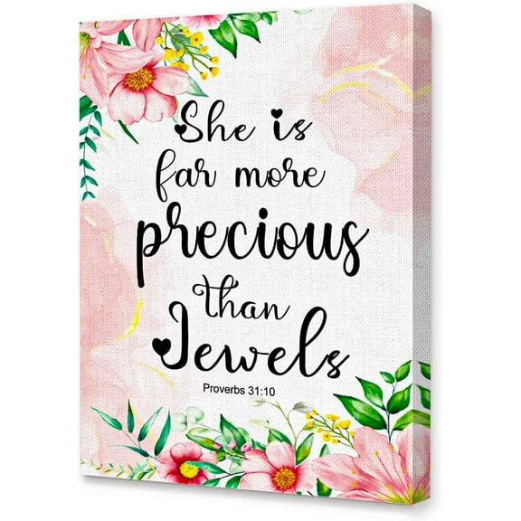 Aaroca She is For More Precious Than Jewels Bible Wall Art Canvas,Verses Christian Canvas Unframed Wall Art Ready to Hang for Girls Women Christians Bedroom Office Livingroom Farmhouse Wall Decor