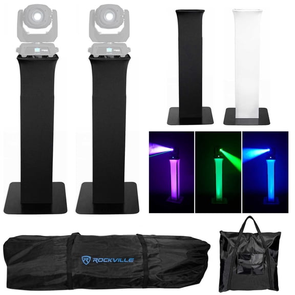 2) Rockville RTP32B Totem Moving Head Light Stands Black White Scrims Carry Bags