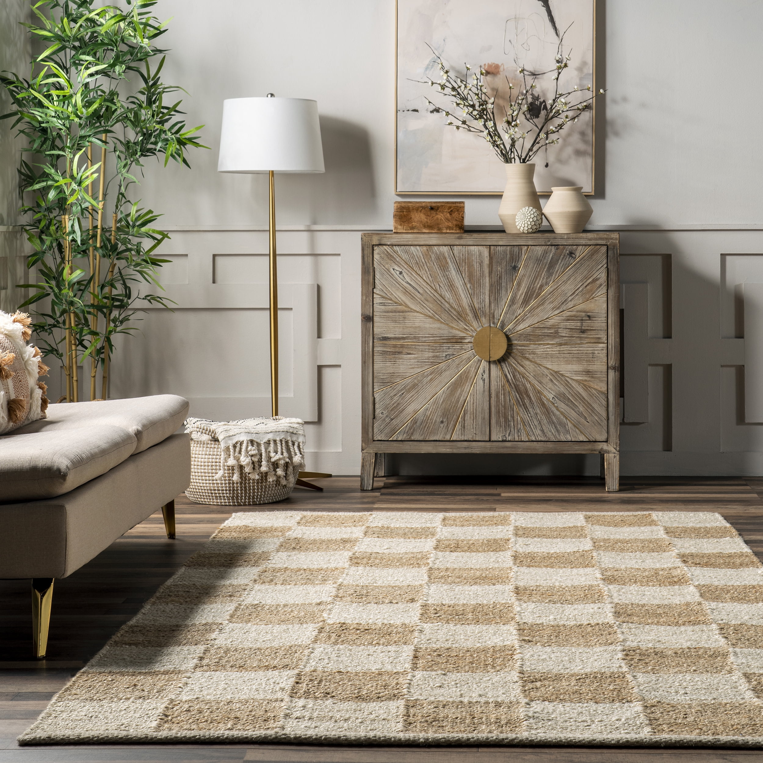nuLOOM Christana Traditional Checkered Jute Area Rug, 5' x 8', Ivory