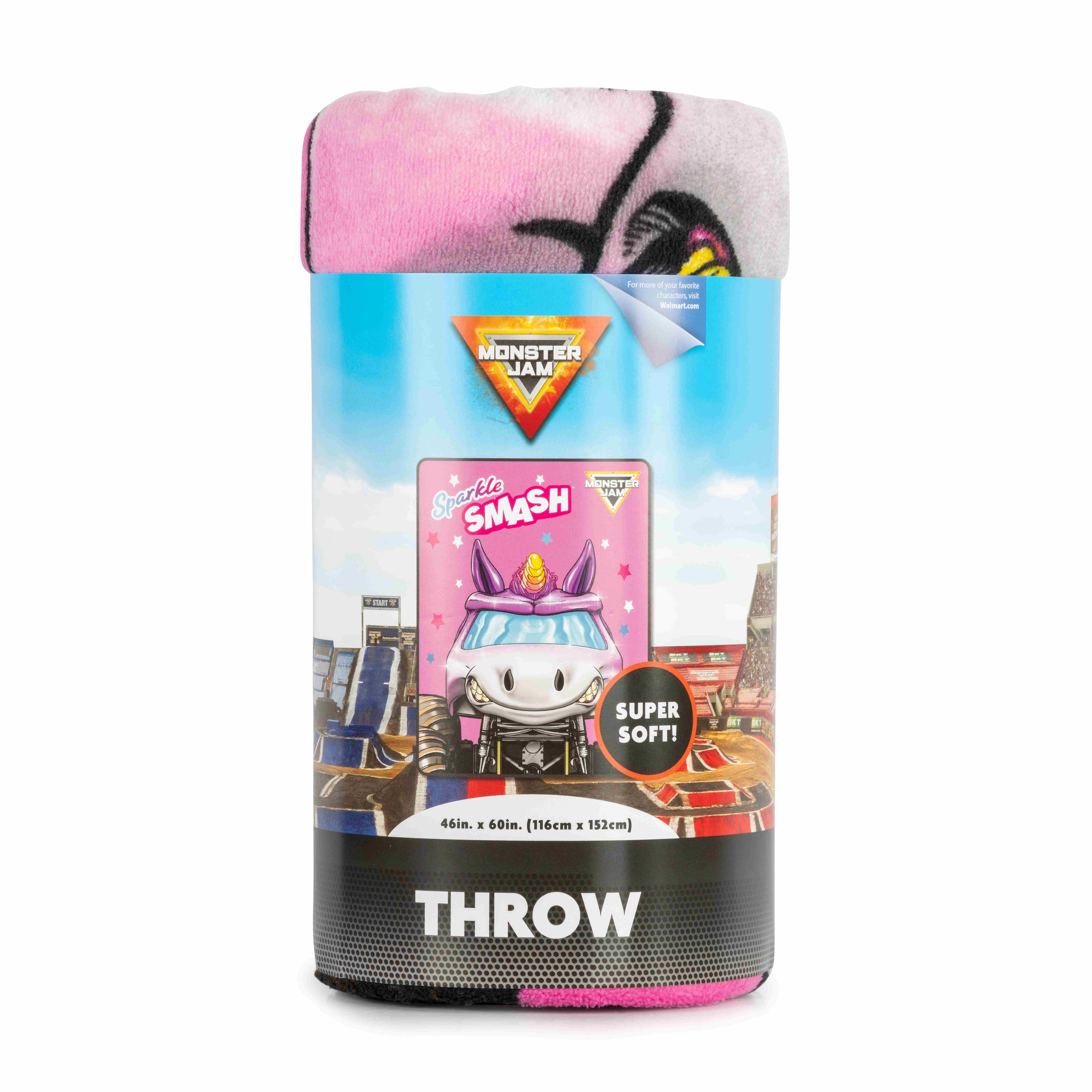 Monster Jam Sparkle Smash Throw, 46x60, Polyester Coral Fleece, Pink, Monster Jam