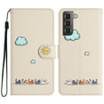thumbnail image 2 of Phone Case for Samsung Galaxy S21, Folding Faux Leather Cute Animal Pattern Wallet Flip Cover with Card Holder & Wrist Strap, Magnetic Closure Shockproof Kickstand Phone Case - Beige, 2 of 8