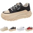 thumbnail image 2 of AUDeals Women’s Leather Platform Sneakers Thick Soled Chunky Lace Up Breathable Casual Trainers Non Slip Walking Dad Shoes (Black, 6), 2 of 7