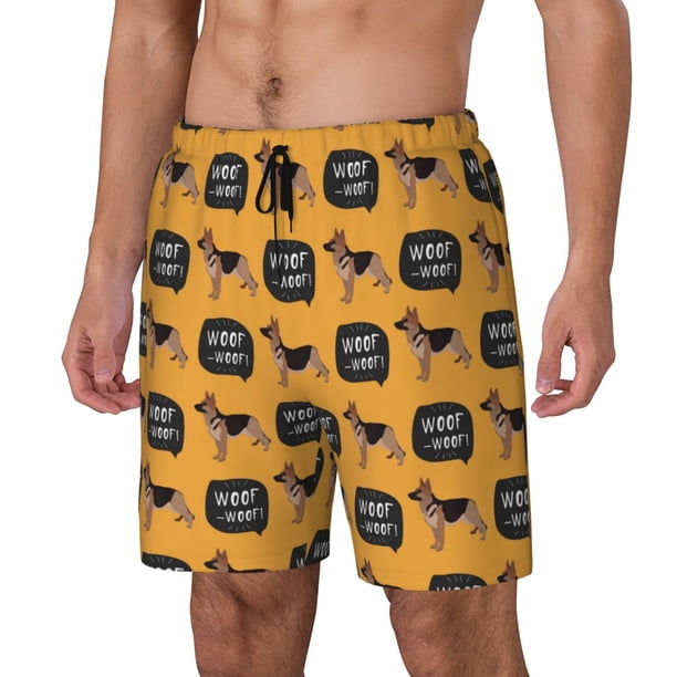 Fotbe German Shepherd Woof Traje de Baño para Hombre – Shorts de Natación de Secado Rápido con Forro y Bolsillos-3X-Large