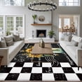 thumbnail image 4 of Area Rug 72×108in, Bee Sunflower Plant Vase Floor Carpet Living Room Rug, Vintage Stamp Black White Grid Non-Slip Welcome Mat Indoor Rugs for Bedroom Dining Room, 4 of 9