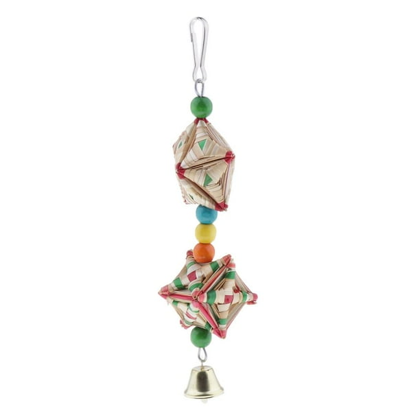 Juguetes de Masticación de Pájaros de Paja Natural para Campanas Colgando Juguetes Jaula de Pájaros Accesorios Colgantes Yinane Colgante de jaula de pájaros de trenza de paja