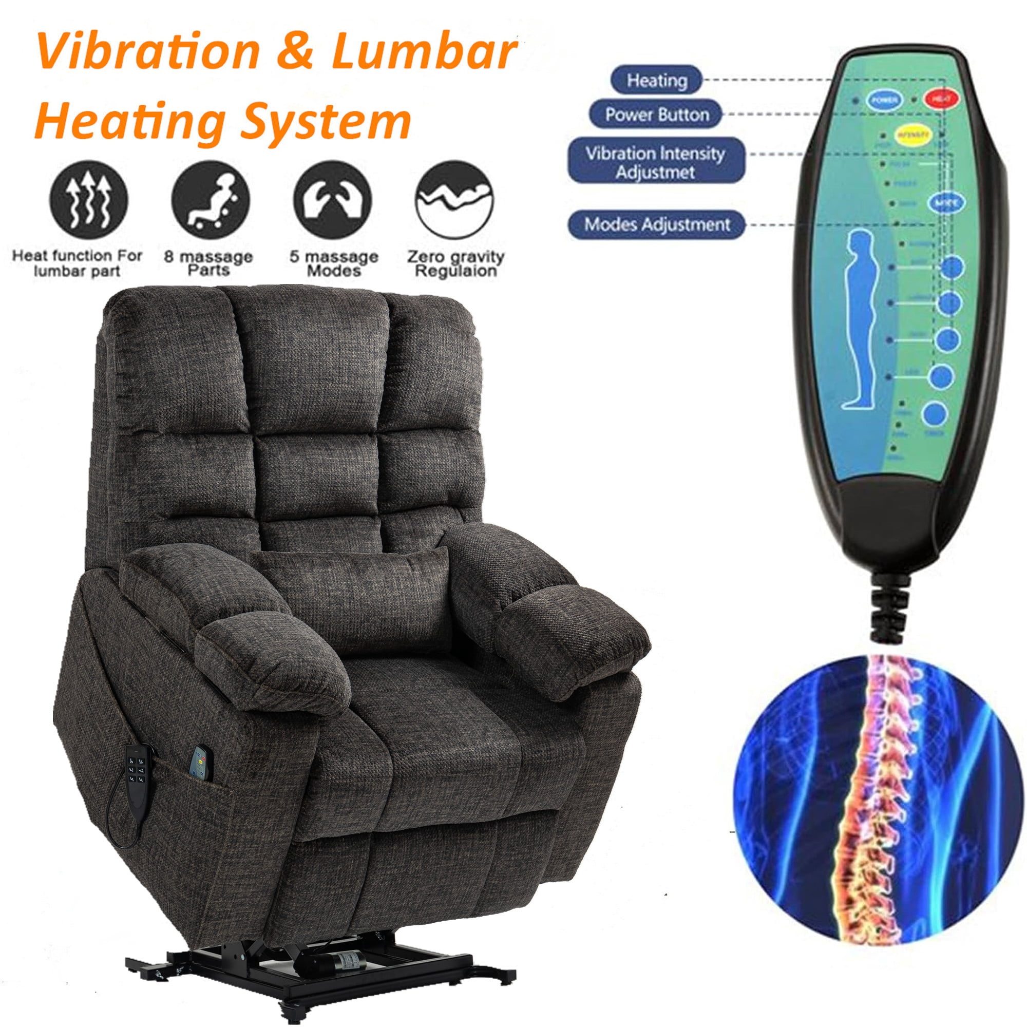 LITVZ Triple Motor Zero Gravity Power Lift Recliner Chair for Elderly, Extra Wide Lay Flat Recliner with Lifts Vertically, Legs Elevated Above The Heart, Heat Massage, Arm Storage & Cup Holders