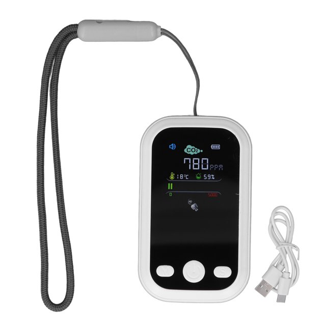 CO2 Detector NDIR Sensing Type C Charging Temperature Humidity Tester Portable Air Quality Monitor White