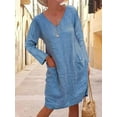 thumbnail image 2 of Gvmfive Women Long Sleeve V Neck Pocket Linen Midi Dress, 2 of 3