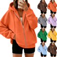 thumbnail image 2 of Zip Up Hoodie Women Lightweight Jacket Oversized Sweatshirt Solid Color Fall Clothes Long Sleeve Loose Fit Y2K Tops,Orange L, 2 of 7