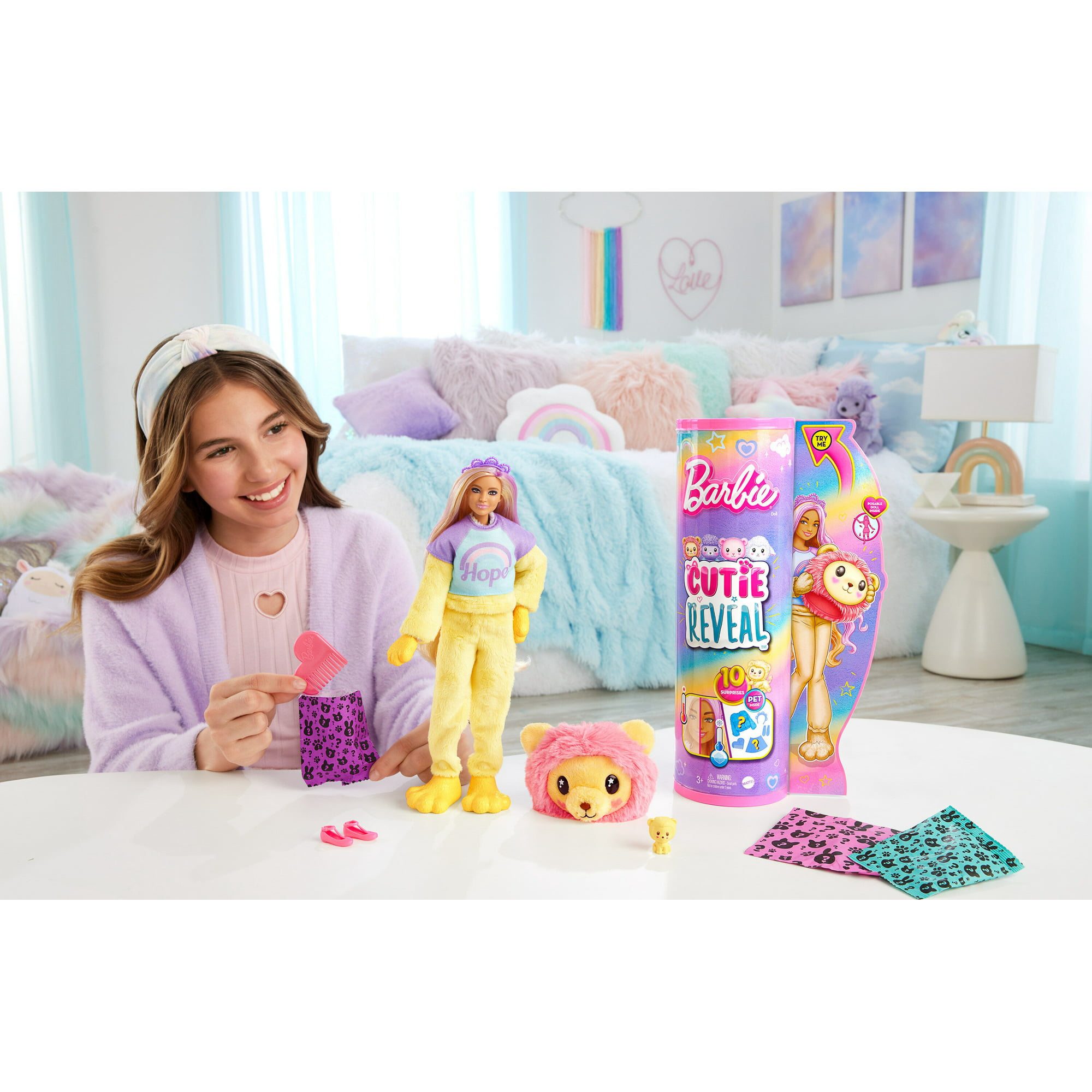 Barbie Cutie Reveal Doll Accessories, Cute Tees “Hope” Tee, Purple-Streaked Blonde Hair, Eyes - Walmart.com
