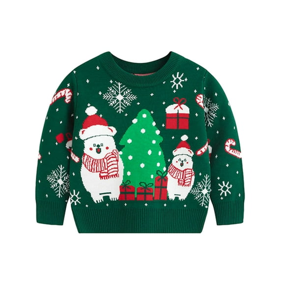 GYRATEDREAM Toddler Girl Boy Christmas Sweater Baby Xmas Long Sleeve Crewneck Christmas Tree Snowman Snowflake Gift Print Pullover Sweater Sweatshirt Kids Warm Fall Winter Clothes for 3-7 Years Green