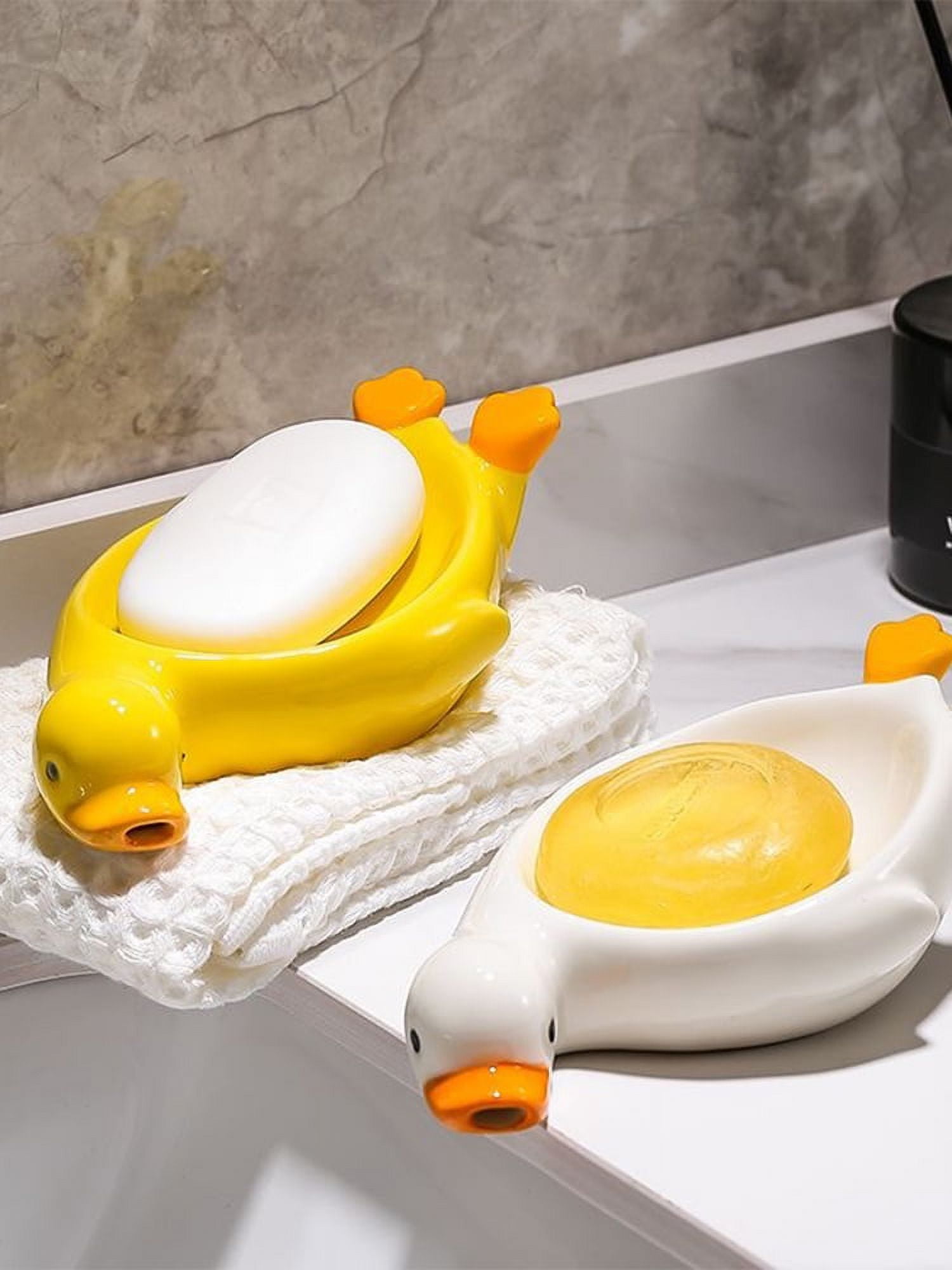 Ceramic Duck Soap Dish Self Draining Soap Tray Duck Mouth Drainage Soap Box  Soap Holder for Shower Bathroom Kitchen Easy to Clean Keeps Soap Dry