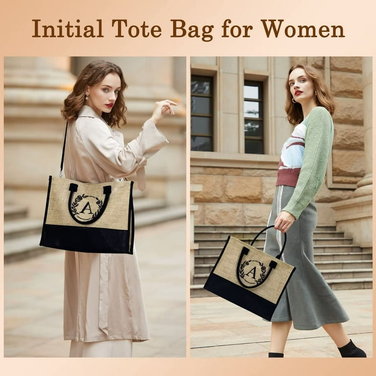  TOPDesign Initial Jute/Canvas Tote Bag, Personalized Present Bag,  Suitable for Wedding, Birthday, Beach, Holiday, is a Great Gift for Women,  Mom, Teachers, Friends, Bridesmaids (Letter A) : Clothing, Shoes & Jewelry