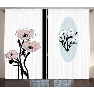 Ambesonne Poppy Flower Curtains 2 Panel Set, Pastel Florets, 108" x 63", Dried Rose Pale Blue