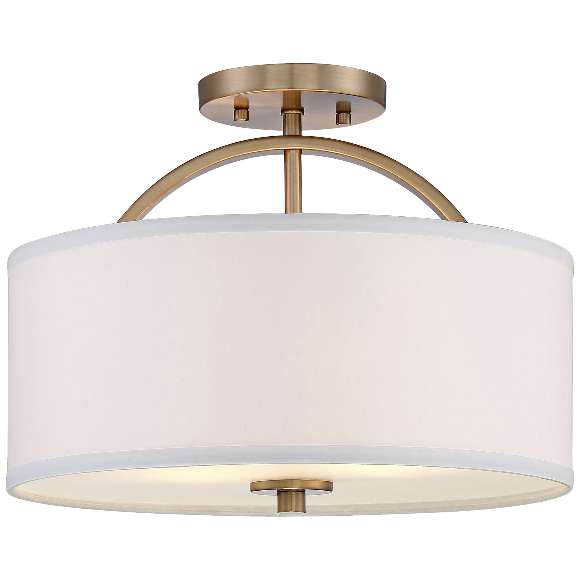Possini Euro Design Halsted Modern Ceiling Light Semi Flush Mount Fixture 15" Wide Warm Brass 2-Light Oatmeal Linen Drum for Bedroom Living Room House