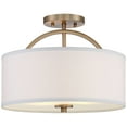 thumbnail image 2 of Possini Euro Design Halsted Modern Ceiling Light Semi Flush Mount Fixture 15" Wide Warm Brass 2-Light Oatmeal Linen Drum for Bedroom Living Room House, 2 of 6