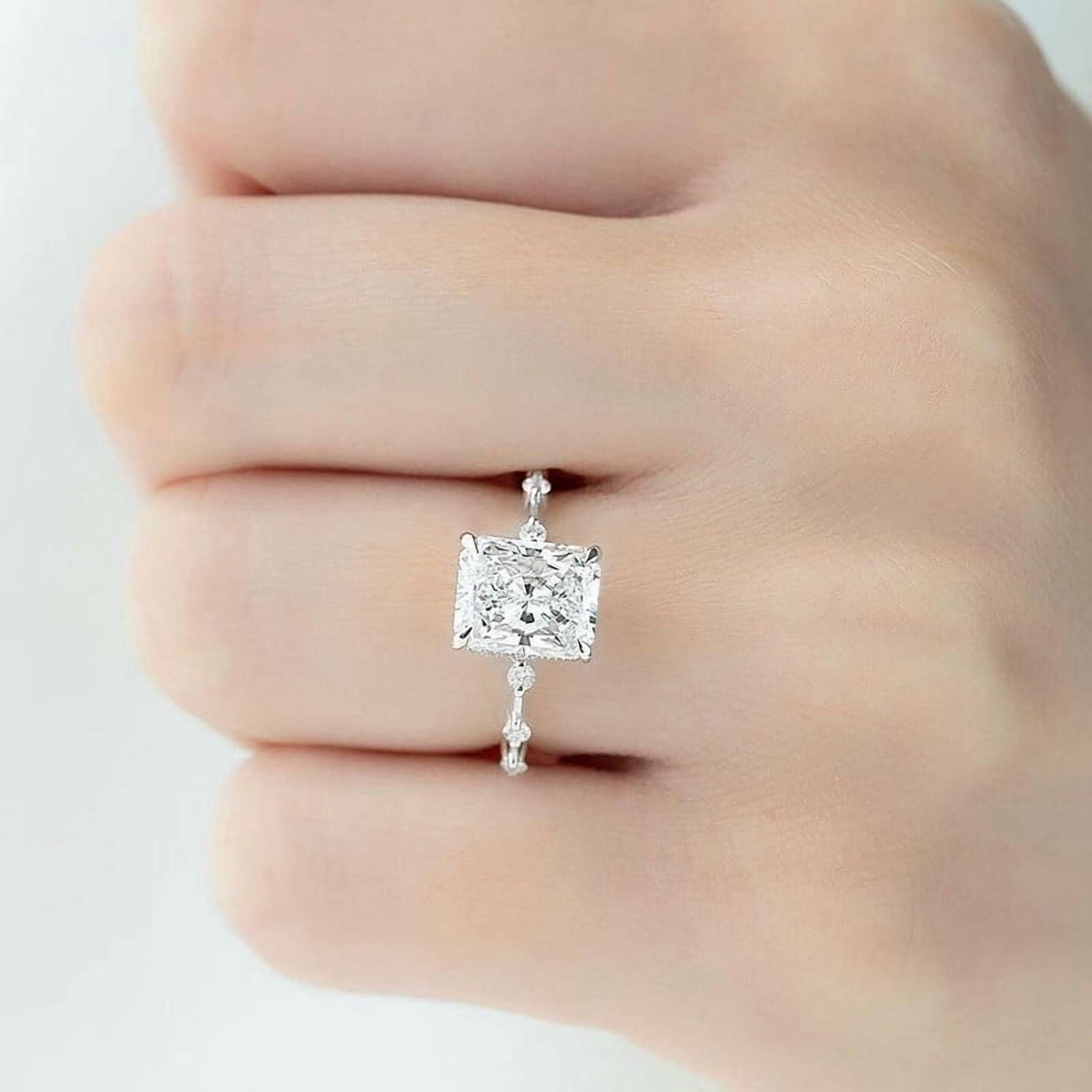 Cora Jewellery 2.5CT Distance Diamond Radiant Moissanite Engagement Ring For Women, 14K White Gold