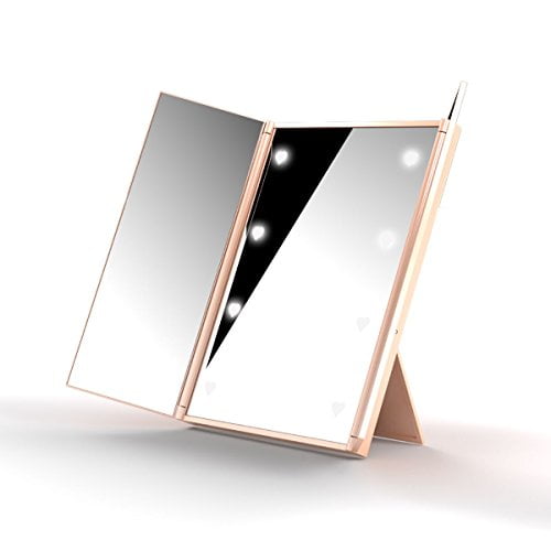 Expower TriFold Lighted Travel Makeup Mirror, Compact Led