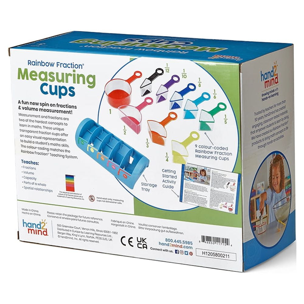 hand2mind Rainbow Fraction Measuring Cups, Kids Kitchen Supplies (Set of 9)