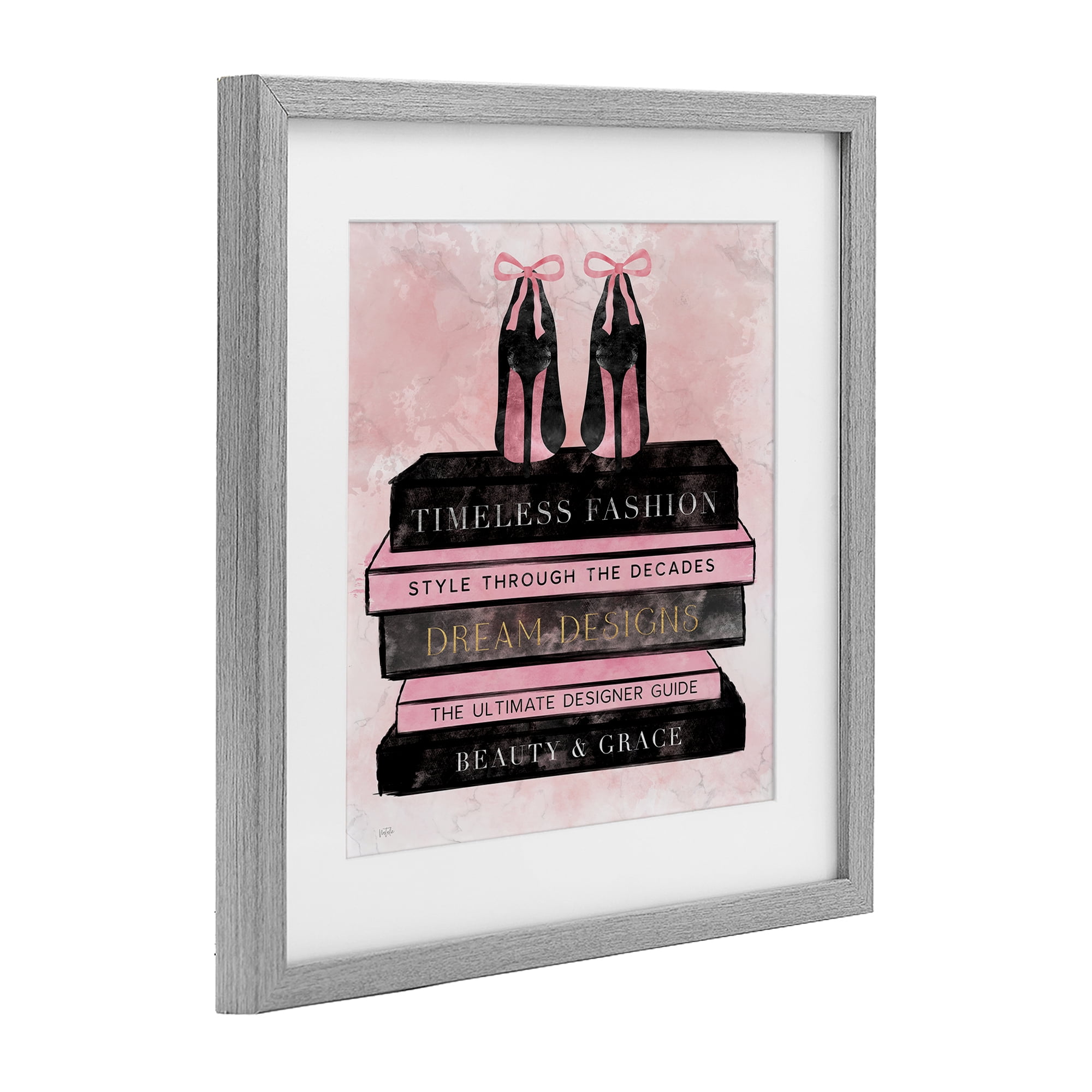 Stupell Industries Blush Fashion Book Stack Gray Framed Print Under Glass, design by Natalie Carpentieri