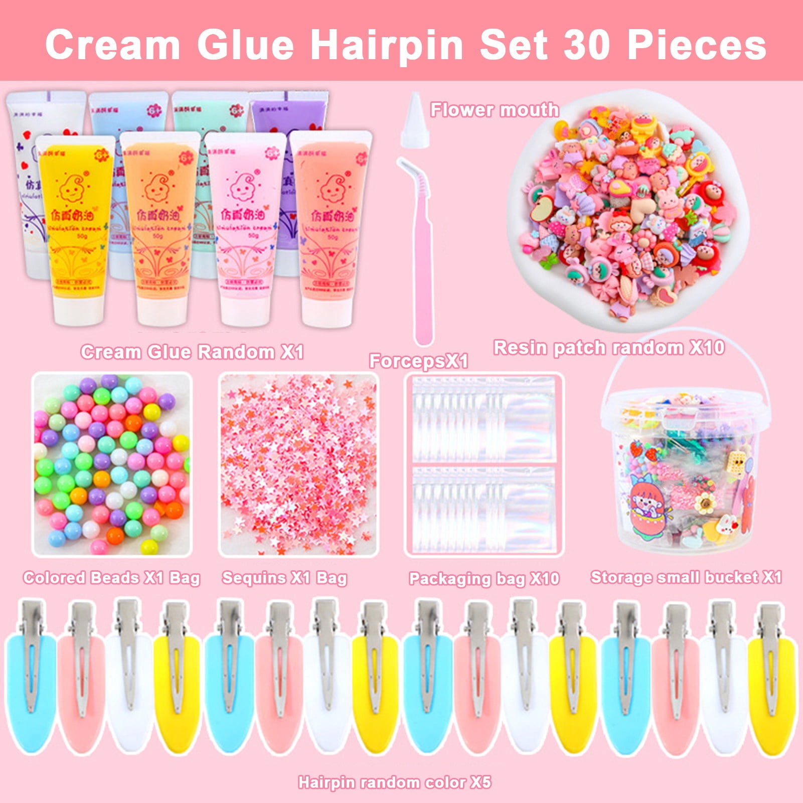 Fvsianol Hair Clip DIY Material DIY Barrette Material 1 Set Hair Clip DIY Material Cartoon Simulation Cream Quick Dry Train Creativity Sequin Children Toys Hair Clip Material