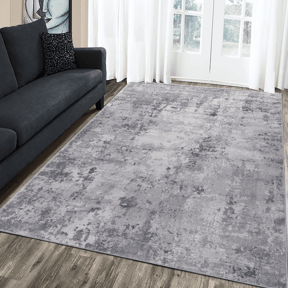 8X10 Light Grey Abstract Area Rug Non Shedding Stain Resistant Kid Pet Friendly Medium Pile Living Room Bedroom Dining Room Home Office Rug
